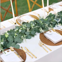 1 Stück künstliche Eukalyptus-Girlande, realistisches Grün mit Blumen und Laub, pflegefreie Kunststoffranke für Hochzeit, Zuhause, Garten