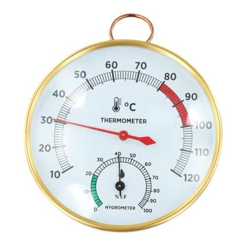 Termómetro de sauna e medidor de humidade com design simples, precisão entre dez e cento e vinte graus Celsius 1
