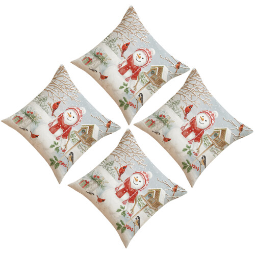 4PCS Linen Pillow Covers Snowman Paint Decorative-Style 2