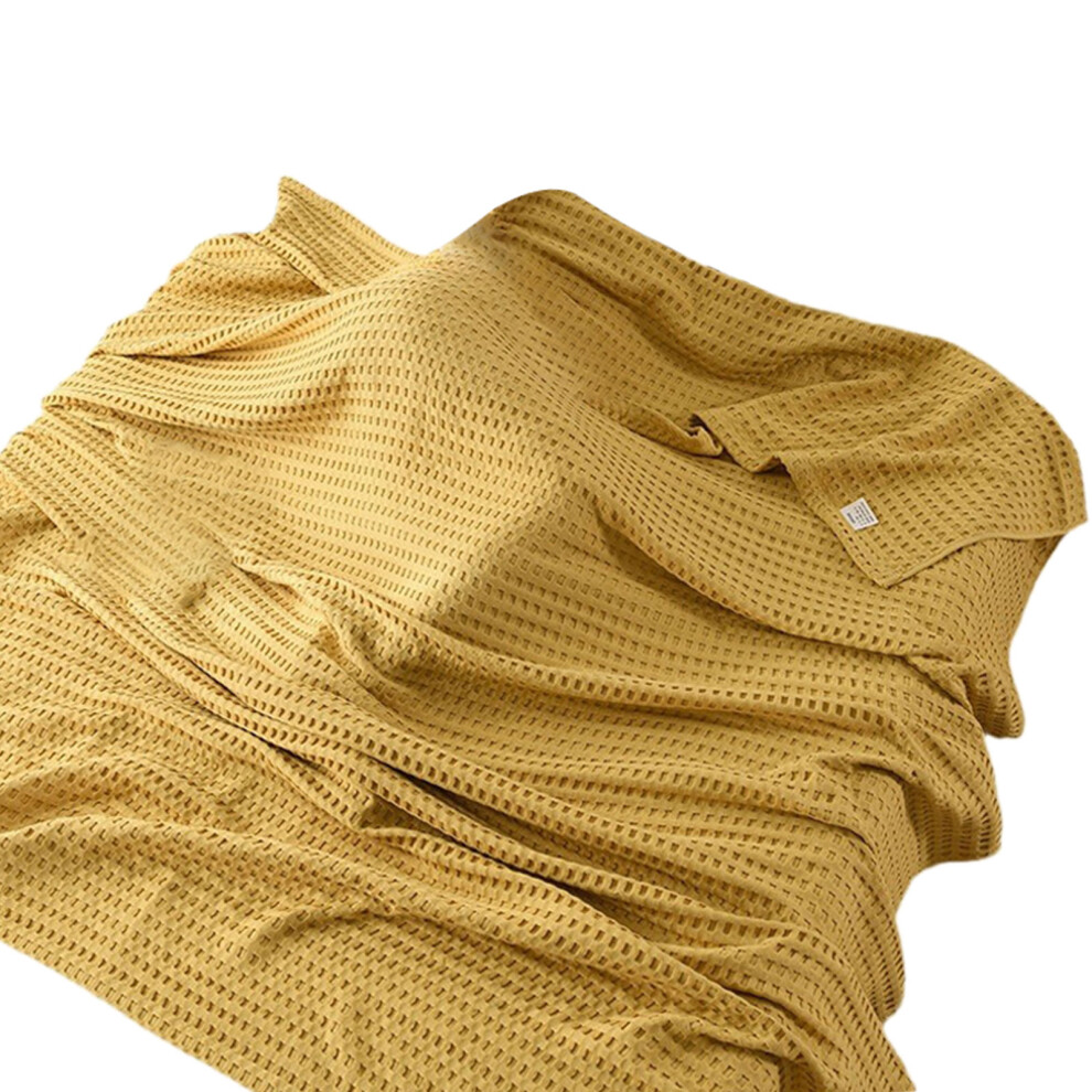 Summer Cooling Cotton Waffles Weave Blanket 150X200cm- Yellow