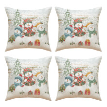 4 STUKS Linnen Kussenslopen Sneeuwpop Verf Decoratieve-Stijl 4