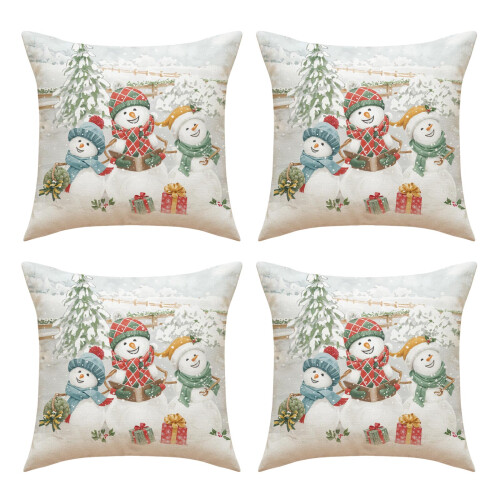 Snowman Pillowcase Christmas Linen Pillow Covers-Style 4