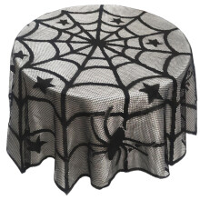 Zwart polyester rond tafelkleed spinnenweb tafelblad-Zwart