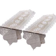 2Pcs White Floral Lace Cotton Table Cover,-White camellia