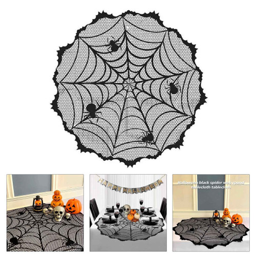 Black Cobweb Tablecloth Reusable Halloween Dining-Black 6 1