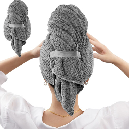 Microfiber Hair Towel, Plushes Hair Drying Wrap with Secure