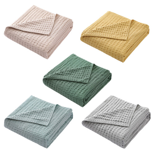 Elegant Cooling Cotton Waffles Summer Throw,Soft-Green 1
