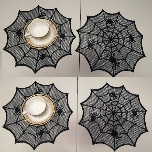 Round Spiders Webs Laces Doily Placemat Home Table-Schwarz 1 2