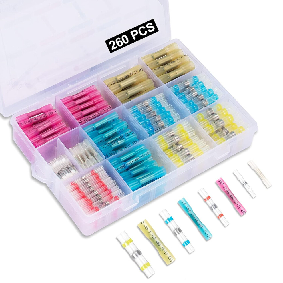 Crimp Connector Assortment, Heat Shrink Butt Wire Connector Kit For Automotive Applications (260Pcs) 9175034053917