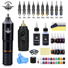 Agulhas descartáveis ergonômicas para tatuagem, caneta rotativa em alumínio aeronáutico para evitar contaminação por pigmento, pontas em aço