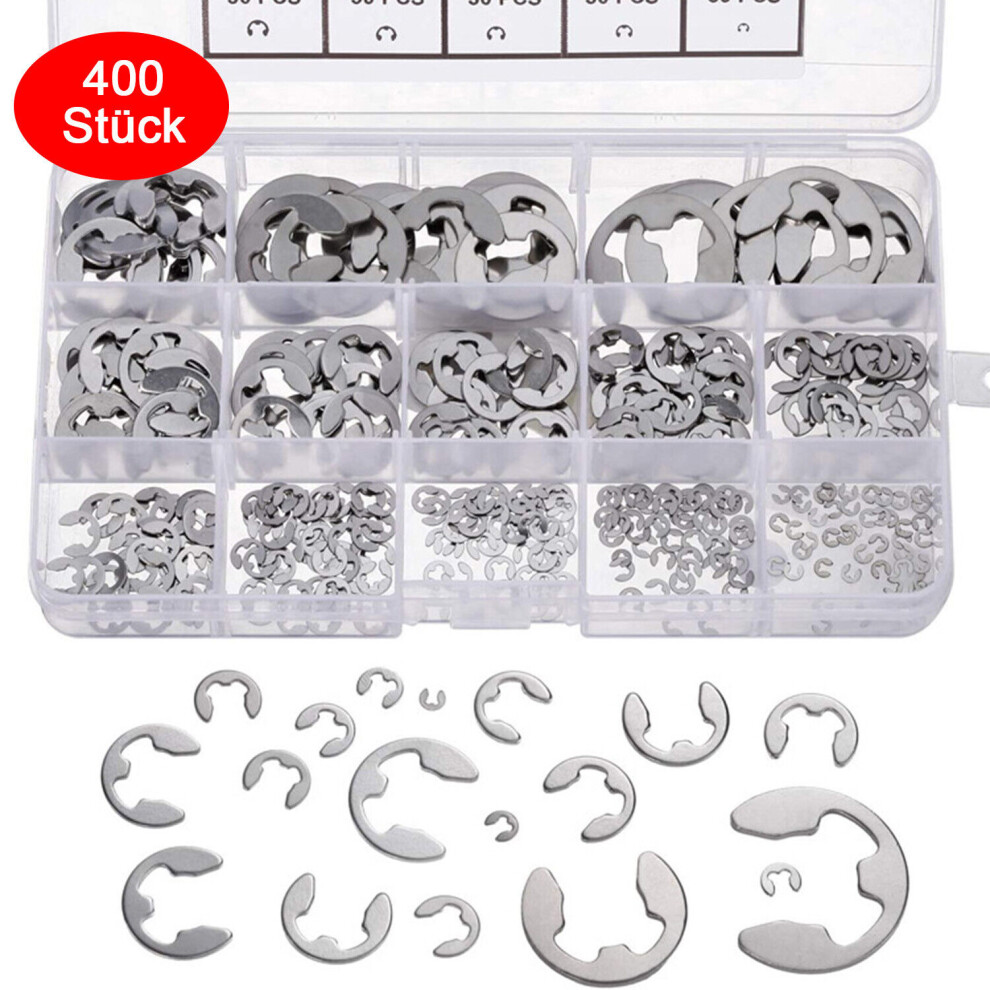 Assortment Set Stainless Steel E-Clip Circlip, Tapered Section External Retaining Ring For Shaft Grooves, 13 Sizes 304 Stainless Steel Anti-Corrosion 9405630302806