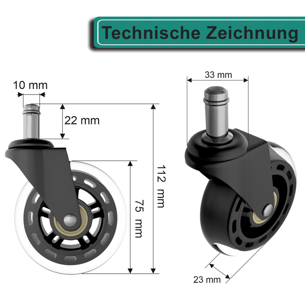 Office Chair Wheels Replacement, Heavy-Duty Casters 3 Inch Rubber Rollerblade Caster For Desk And Gaming Chair, Silent And Smooth Rolling 9169997259615