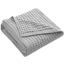 Kühlende Baumwoll-Waffelstrickdecke für Bett oder Sofa,-Grau