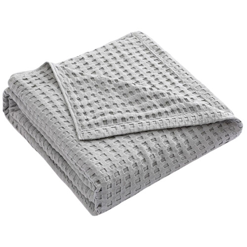 Kühlende Baumwoll-Waffelstrickdecke für Bett oder Sofa,-Grau