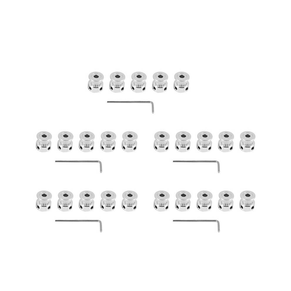 25Pcs Aluminum Gt2 Timing Belt Pulley 20 Teeth Bore 5Mm Width 6Mm And Wrench For Reprap 3D Printer Prusa I3 6032356196025