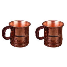 2X Handcrafted Pure Copper Beer Milk Mug Weave Handle Thickened Moscow Water Mule 400ML Breakfast Cup