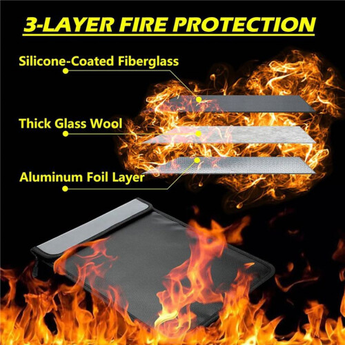 2X Fireproof Document Bag, Waterproof Document Storage Bag with 2 Pockets,Fireproof Money Bag for Cash 2