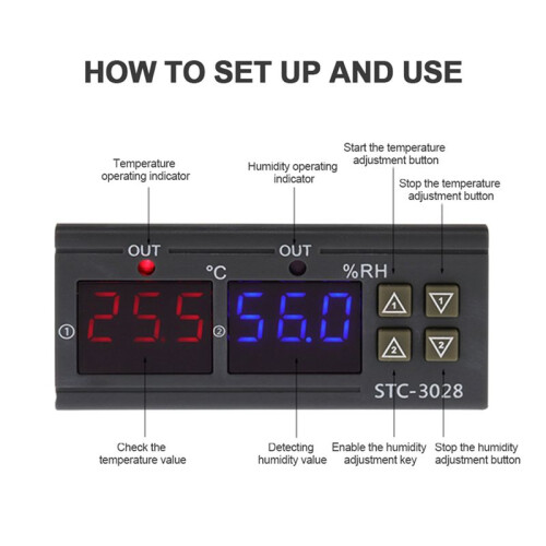 2X  12V Dual Digital Thermostat Temperature Humidity Control Thermometer Hygrometer Incubator Controller STC-3028 1