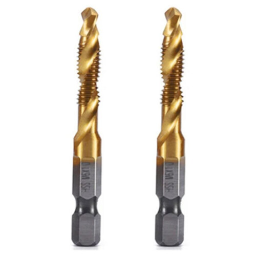 2pcs M6x1mm Hex Shank Titanium Plated HSS Screw Thread Metric Tap Drill Bits Screw Machine Compound Tap Open Chamfer
