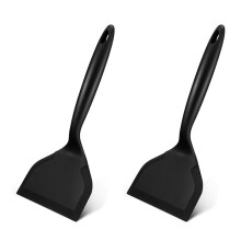 2X Silicone Spatula Pancakes Shovel Omelette Spatula Turner for Eggs Fish Pancake Kitchen Scraper Black