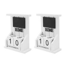 2X Wooden Desk Block Calendar-Perpetual Calendar Month Date Display Home Office Decoration (White)
