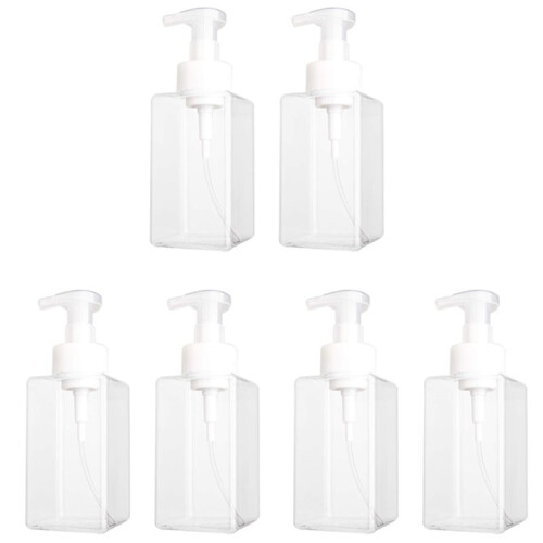 6 Pack Foaming Soap Dispenser 15Oz Refillable Foam Liquid Hand Soap Empty Plastic Pump Bottle Container - Clear 450Ml