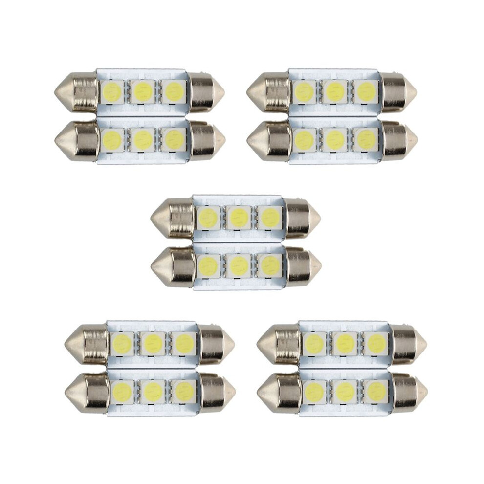 10X C5w 3 Led Smd 5050 36Mm Xenon Bulb Plate Shuttle Festoons Dome Ceiling Lamp Car White/Light 6031041077083