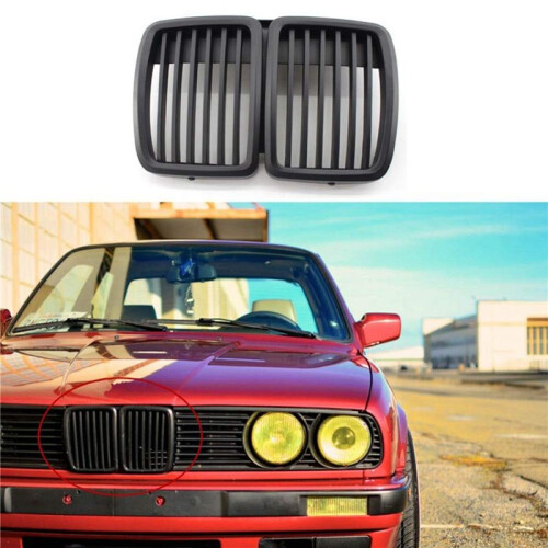 2X Front Grille Replacement for  E30 3-Series M3 Front Hood Bumper Grill Matte Black 1982-1994 1