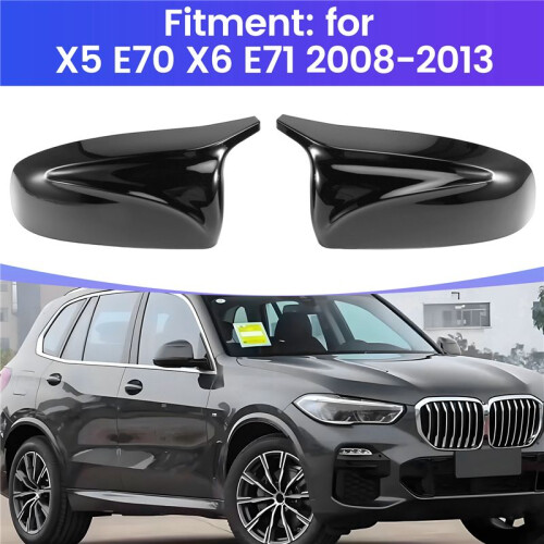 2 Pezzi Specchietto Retrovisore Laterale Modificato per Auto con Corno per  X5 E70 X6 E71 2008-2013 Nero Lucido 1