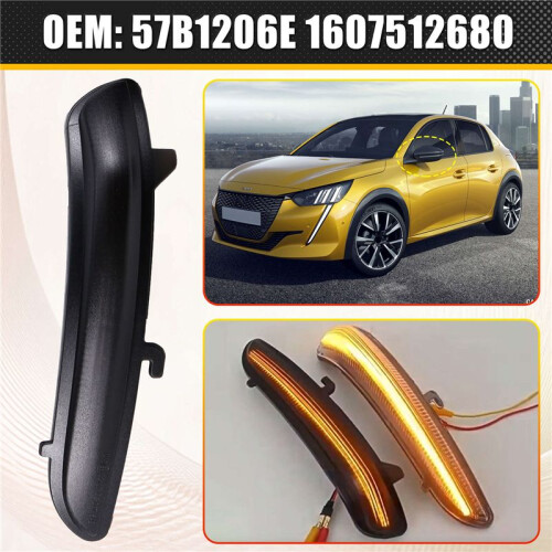 Dynamic LED Side Mirror Blinker Flowing Light for  208 2008 2012-2020 for  C3 Black 2