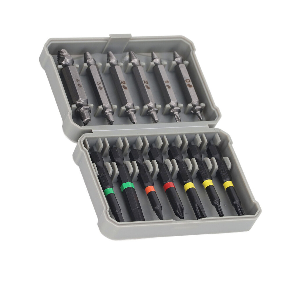 Broken Screw Extractor Kit, 7 Bits + 6 Double Head Removers In High Speed Steel 6951371027865