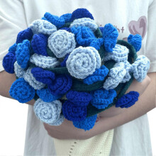 (80cm, Rose Blue) 80/110/160cm Crochet Flowers Blanket DIY Finished Knitted Blanket for Women Mother's Day Bouquet Birthday Gift