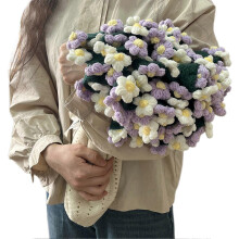 (110cm, Purple White) 80/110/160cm Crochet Flowers Blanket DIY Finished Knitted Blanket for Women Mother's Day Bouquet Birthday Gift