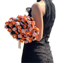 (110cm, Orange Pink) 80/110/160cm Crochet Flowers Blanket DIY Finished Knitted Blanket for Women Mother's Day Bouquet Birthday Gift