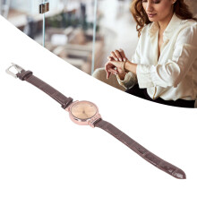 Damen-Ultram dünnes Lederarmband-Quarzuhr, Casual Dress, 27g