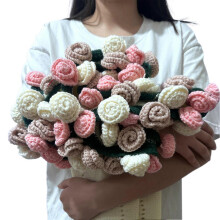 (80cm, Rose Powder) 80/110/160cm Crochet Flowers Blanket DIY Finished Knitted Blanket for Women Mother's Day Bouquet Birthday Gift