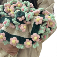 (110cm, Pink Green) 80/110/160cm Crochet Flowers Blanket DIY Finished Knitted Blanket for Women Mother's Day Bouquet Birthday Gift