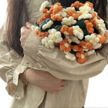 (110cm, Orange White) 80/110/160cm Crochet Flowers Blanket DIY Finished Knitted Blanket for Women Mother's Day Bouquet Birthday Gift