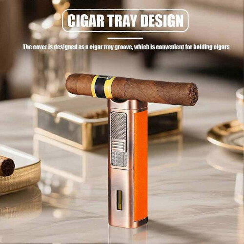 (B) Cigars Lighter with Cigars Cutter Sturdy Refillable Lighters for Indoor Outdoor for Camping 2