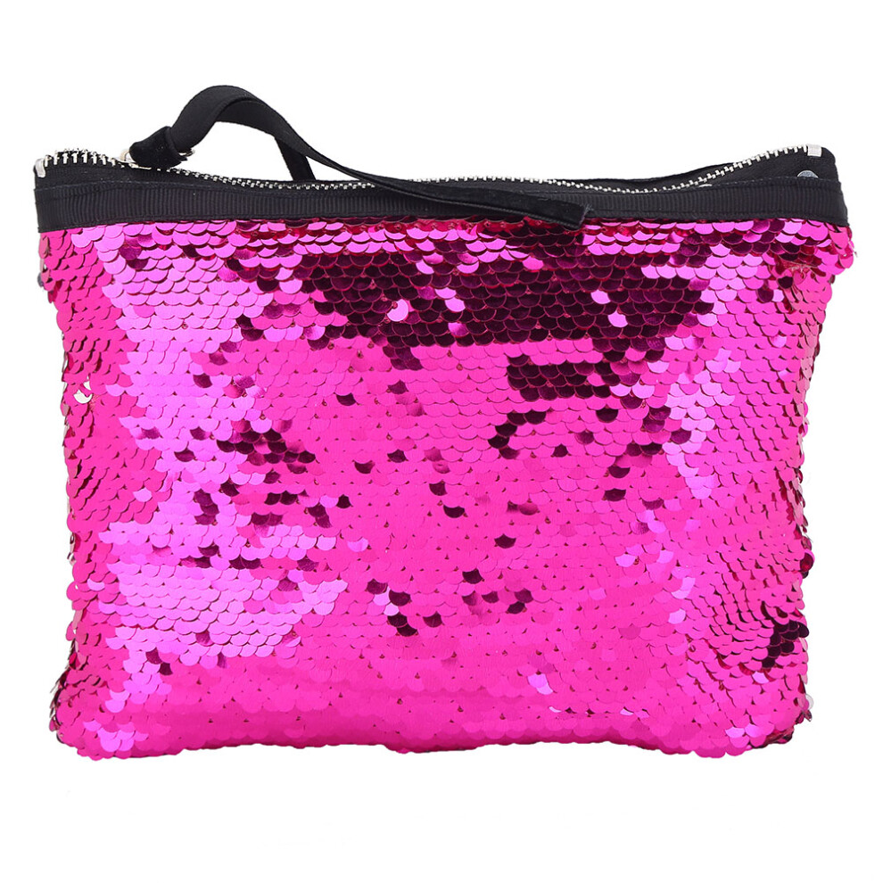 Light Magic Sequin Cosmetic Organizer Bag Glitter Makeup Purse With Sparkly Zipper Reversible Design Water Resistant Fabric Compact Size For Travel And Dail