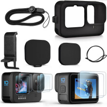 Action Camera Protection, Silicone Case Sleeve with Adjustable Lanyard, Screen Protector Foils for Hero11/Hero10/Hero9 Black Action Cameras