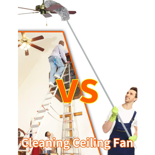 Microfiber Ceiling Fan Duster, Bendable Head With Strong Electrostatic Adsorption For Multi-Angle Cleaning, Extendable From 30 To 100 Inches For 1