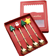 Kerstthema dessert-, koffie- en theelepelset, roestvrijstalen gouden bestek voor feestelijke bijeenkomsten