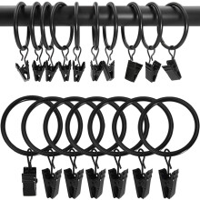 Strong Tension Clip Curtain Hooks, Decorative Drapery Easy Slide, Vintage Black Curtain Rings with Clips for Kitchen Cafes (1.5 inch Internal