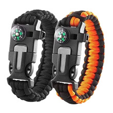 Pulseira tática ajustável de paracord para sobrevivência, kit de equipamentos de camping com iniciador de fogo, apito de emergência potente para