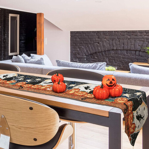 Pumpkin Fall Table Runner Dining Table Decoration-Bat Castle 1