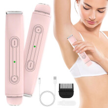 (Pink) 2-in-1 Bikini Trimmer for Women, Dual Head Electric Shaver for Body & Face, Cordless Wet/Dry Painless Hair Removal for Home Travel