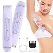 (Purple) 2-in-1 Bikini Trimmer for Women, Dual Head Electric Shaver for Body & Face, Cordless Wet/Dry Painless Hair Removal for Home Travel