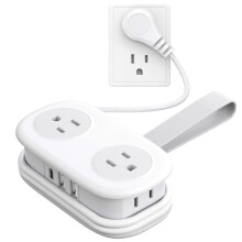 (White) Travel Power Strip, 4 Outlets 3 USB Ports (1 USB C) with 4FT Wrapped Short Extension Cord Power Strip for Hotel Travel Essentials