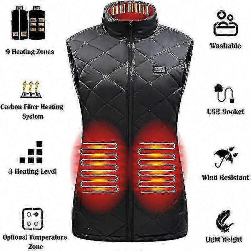 (S, Black) Heated Vest for Women, Electrically Heated Vest with Warming Function (9 Heating Zones) 1